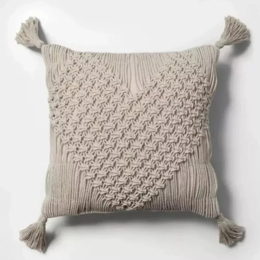 Macrame Heart Shaped Square Throw Pillow Cream - OpalHouse Valentines Day